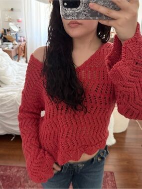 American Eagle Women’s Open-Knit Off-Shoulder